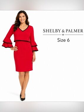 SHELBY & PALMER bell sleeve classic feminine red dress / size 6